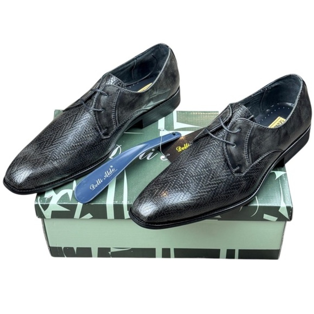 NEW Delli Aldo Men's 8.5 Grey Woven Texture Lace Up Derby Dress Shoes M3-19157